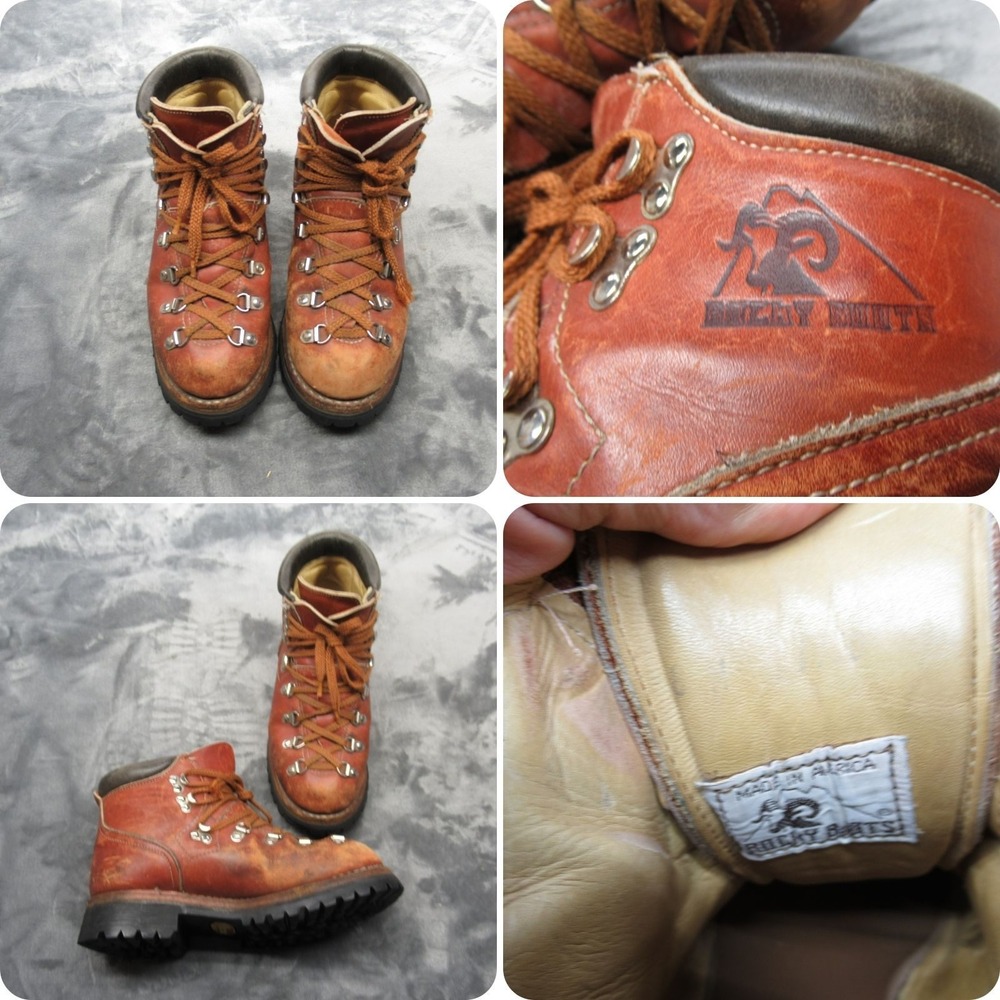 Rocky Boots Mens 8 Womens 11 Brown Leather‎ Heavy Mountaineer Hike VTG 80s USA